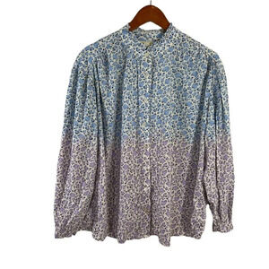 Style & Co Rose Pattern Button Up Shirt Ombre Ruffled Collar NWT $49.50